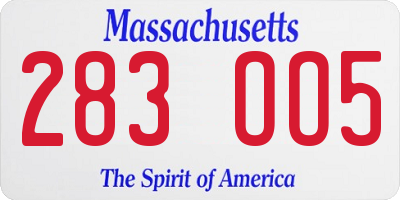 MA license plate 283OO5