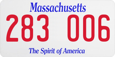 MA license plate 283OO6