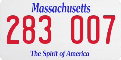 MA license plate 283OO7
