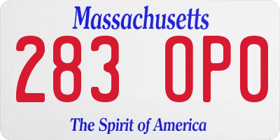 MA license plate 283OP0