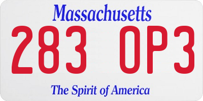 MA license plate 283OP3