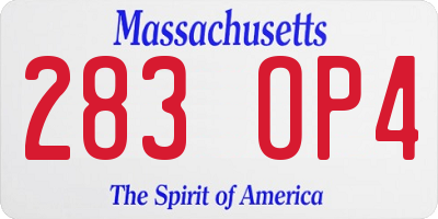 MA license plate 283OP4
