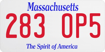 MA license plate 283OP5