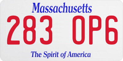 MA license plate 283OP6