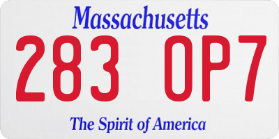 MA license plate 283OP7
