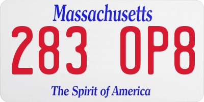 MA license plate 283OP8
