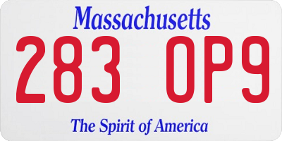 MA license plate 283OP9