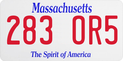 MA license plate 283OR5