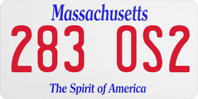 MA license plate 283OS2