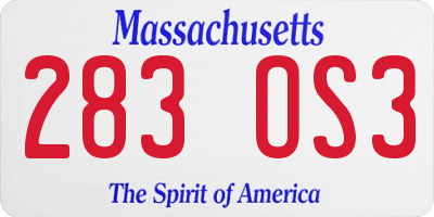 MA license plate 283OS3