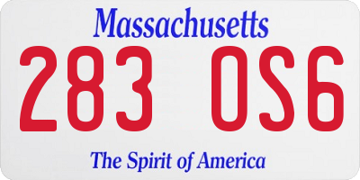 MA license plate 283OS6