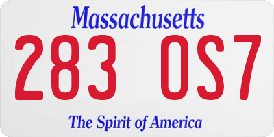 MA license plate 283OS7