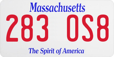 MA license plate 283OS8