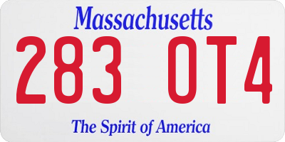 MA license plate 283OT4