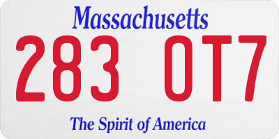 MA license plate 283OT7