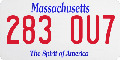 MA license plate 283OU7