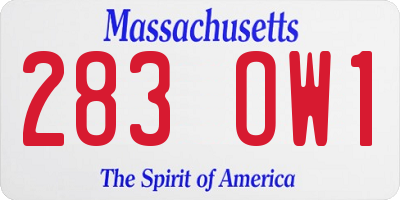 MA license plate 283OW1
