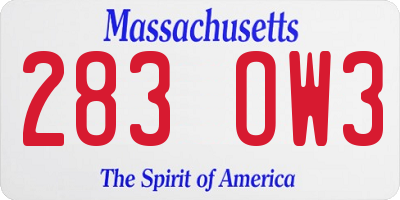 MA license plate 283OW3