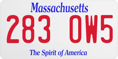 MA license plate 283OW5