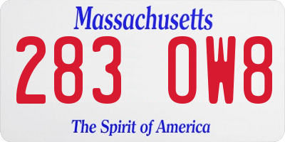 MA license plate 283OW8