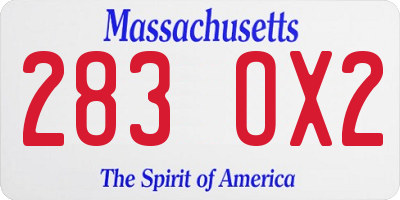 MA license plate 283OX2