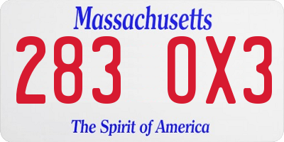 MA license plate 283OX3