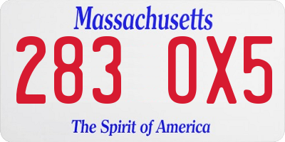 MA license plate 283OX5
