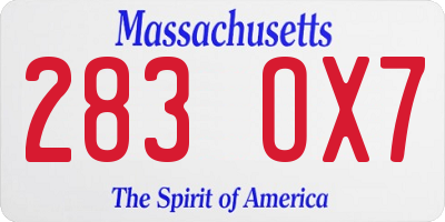 MA license plate 283OX7