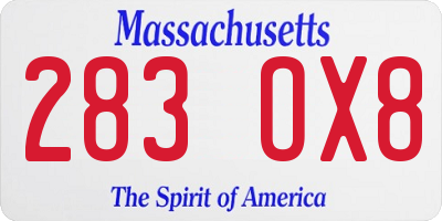 MA license plate 283OX8