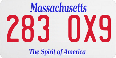 MA license plate 283OX9