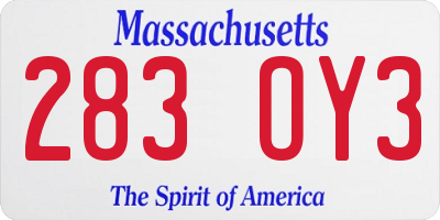 MA license plate 283OY3