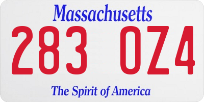 MA license plate 283OZ4