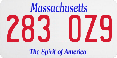 MA license plate 283OZ9