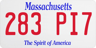 MA license plate 283PI7