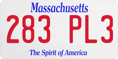 MA license plate 283PL3