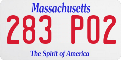 MA license plate 283PO2