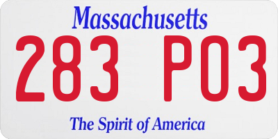 MA license plate 283PO3