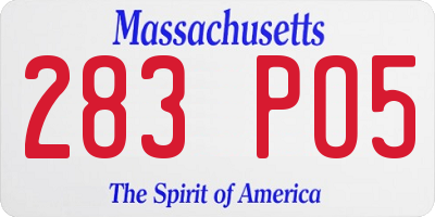 MA license plate 283PO5