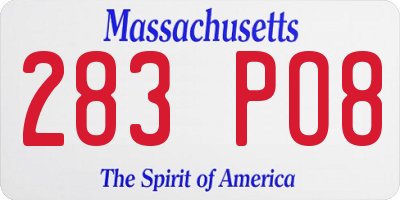 MA license plate 283PO8