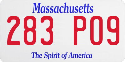 MA license plate 283PO9