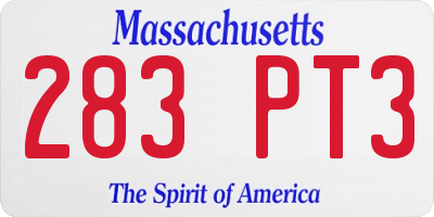 MA license plate 283PT3