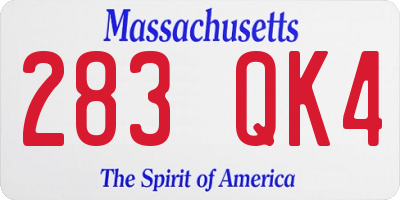 MA license plate 283QK4