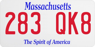 MA license plate 283QK8