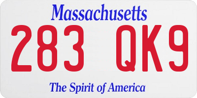 MA license plate 283QK9