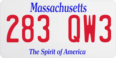 MA license plate 283QW3