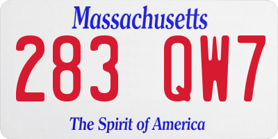 MA license plate 283QW7
