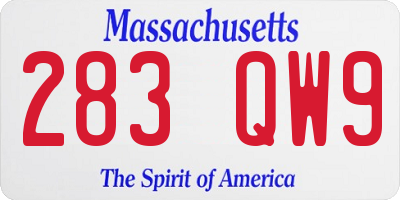 MA license plate 283QW9
