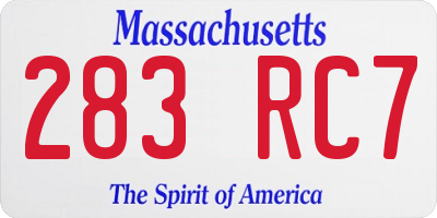 MA license plate 283RC7