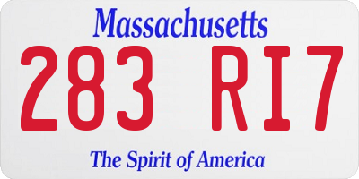 MA license plate 283RI7