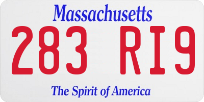 MA license plate 283RI9